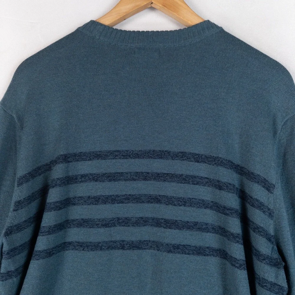 Smartwool Mens Sweater Large Blue Merino Wool Blend Striped Crewneck Pullover